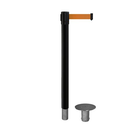 MONTOUR LINE Stanchion Belt Barrier Removable Base Black Post 14ft.Orange Belt MX650R-BK-OR-140